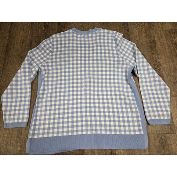 Talbots Blue Checkered Button Up Women’s Sweater Cardigan V Neck XL - Picture 4 of 4